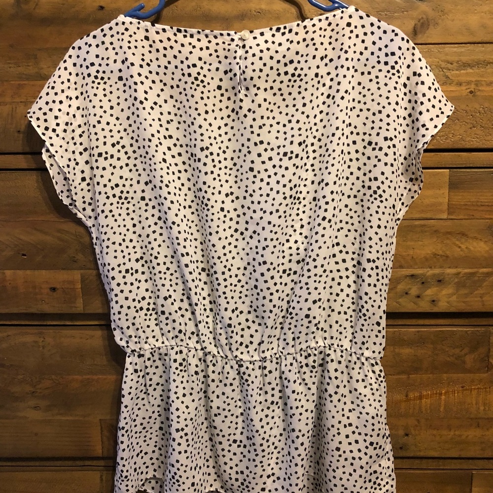 White Black Blouse Career Top Feminine Flattering